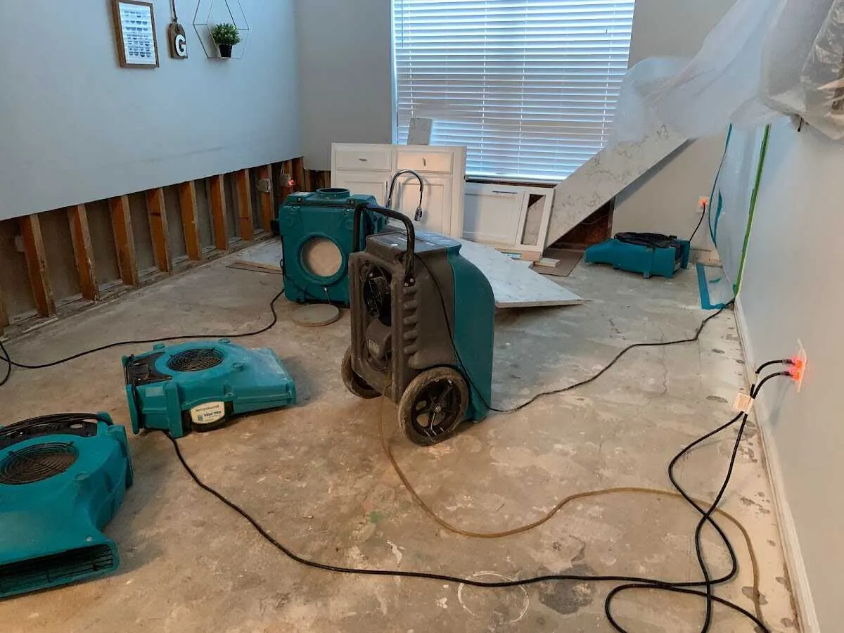 Dehumidifier in flood-cut room for Water Damage Restoration in Fairhope